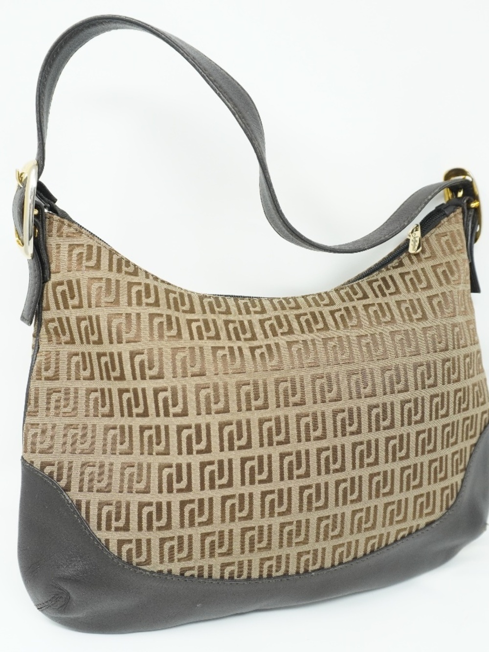 Jafferjees Mongram Brown Leather Shoulder Bag
